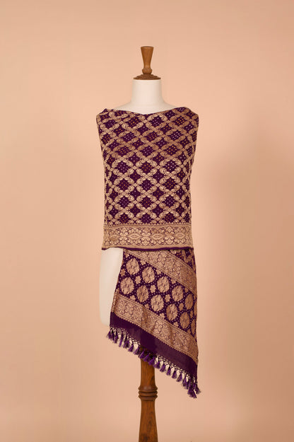 Handwoven Deep Purple Bandhani Dupatta