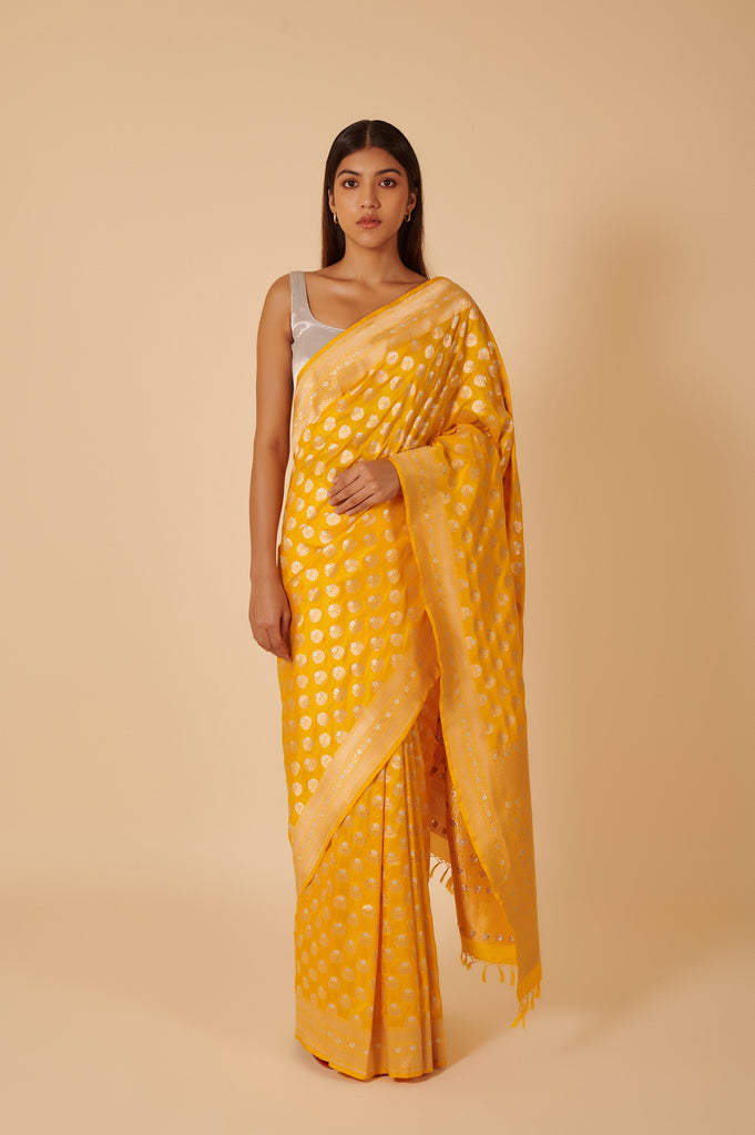 Handwoven Yellow Silk Sari
