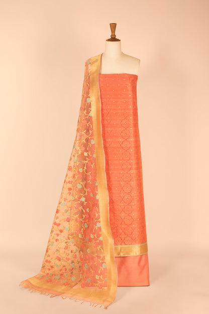 Handwoven Orange Banarasi Net Suit Piece