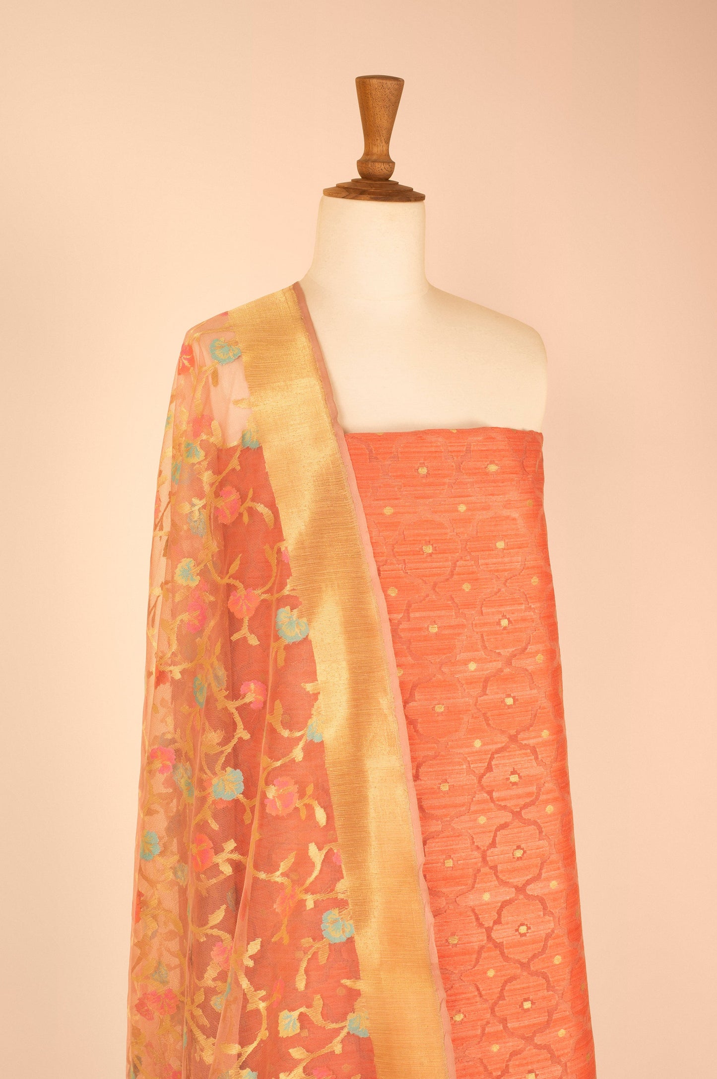 Handwoven Orange Banarasi Net Suit Piece