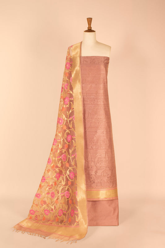 Handwoven Peach Banarasi Net Suit Piece