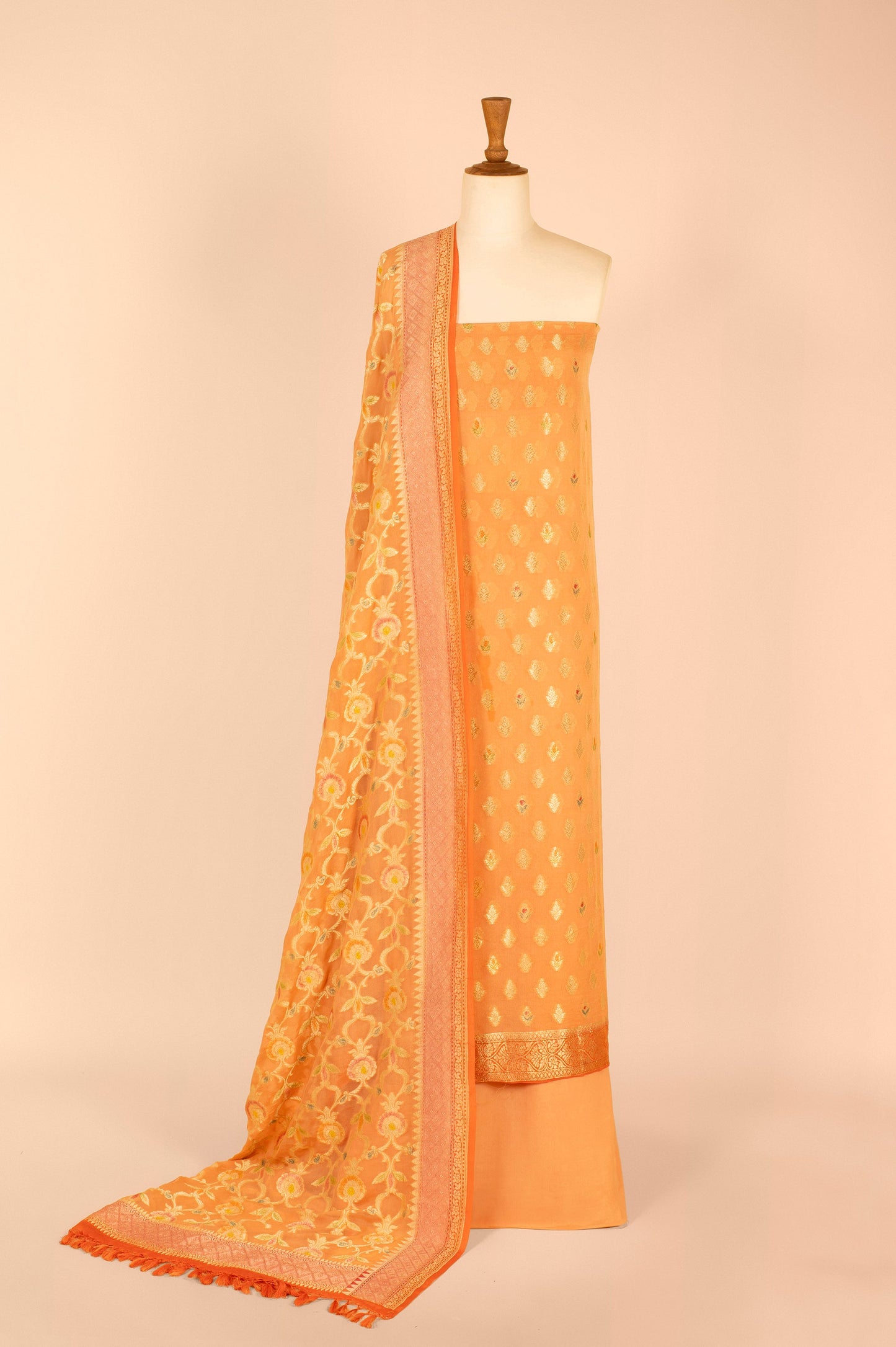 Handwoven Peach Georgette Suit Piece