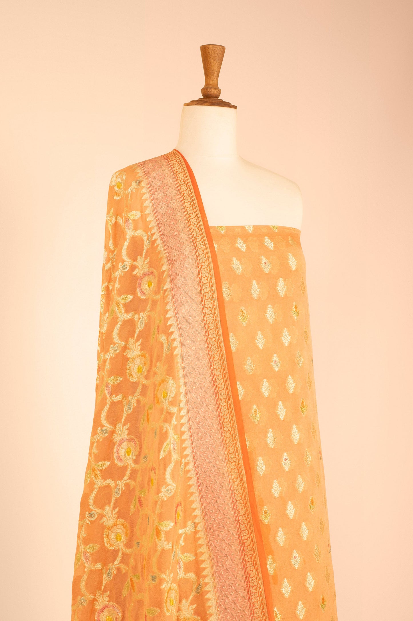 Handwoven Peach Georgette Suit Piece