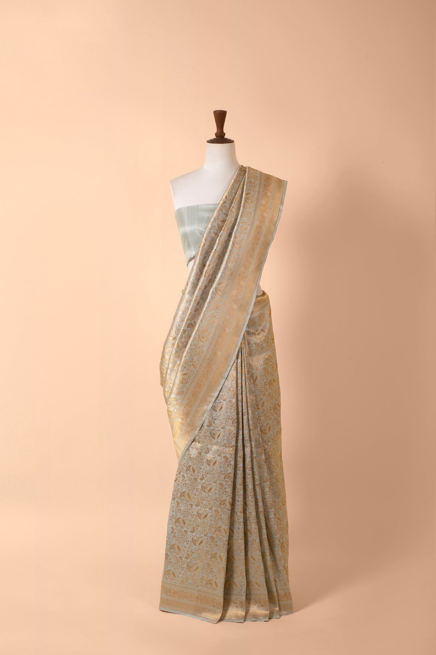 Handwoven Grey Satin Silk Sari