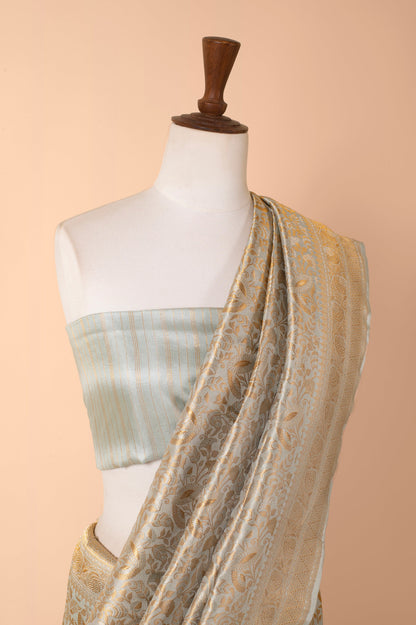 Handwoven Grey Satin Silk Sari