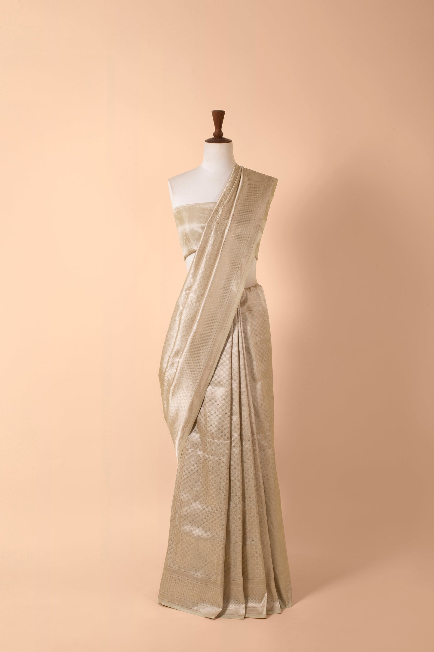 Handwoven Silver Silk Sari