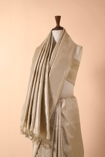 Handwoven Silver Silk Sari