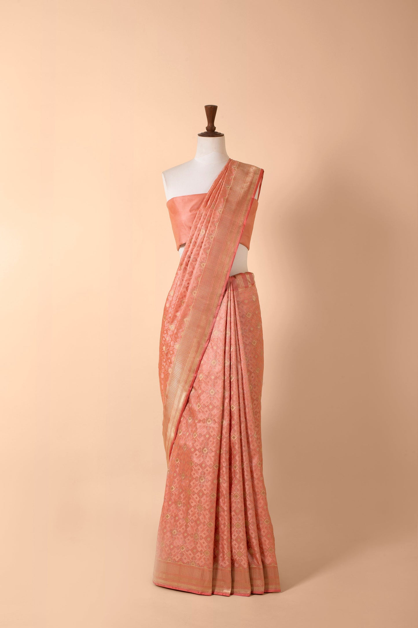 Handwoven Peach Silk Sari