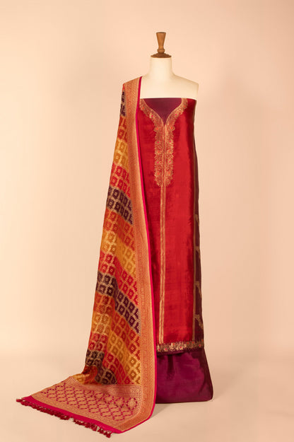 Handwoven Red and Garnet Silk Suit Piece