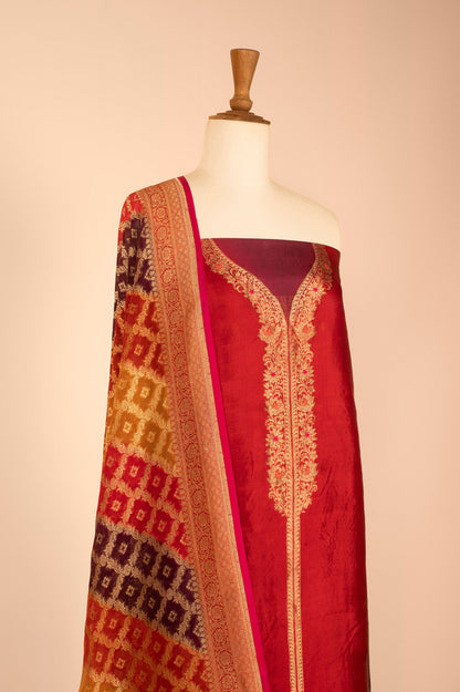 Handwoven Red and Garnet Silk Suit Piece