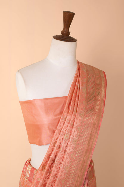 Handwoven Peach Silk Sari