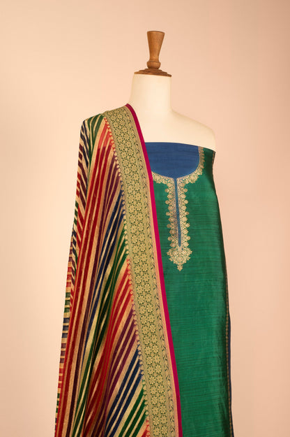 Handwoven Green and Blue Silk Suit Piece