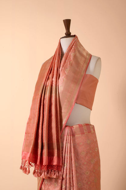 Handwoven Peach Silk Sari