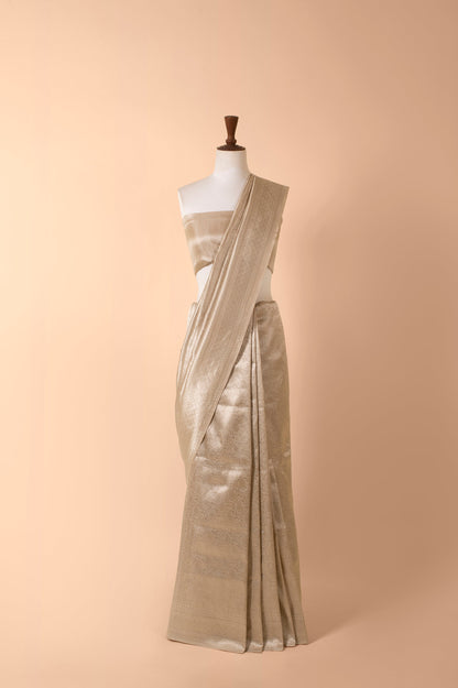 Handwoven Silver Silk Sari