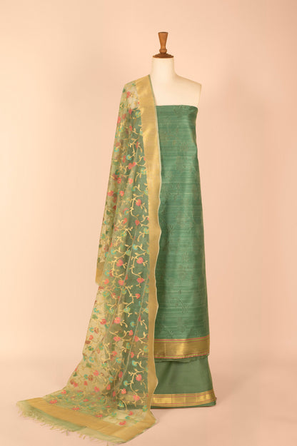 Handwoven Green Banarasi Net Suit Piece