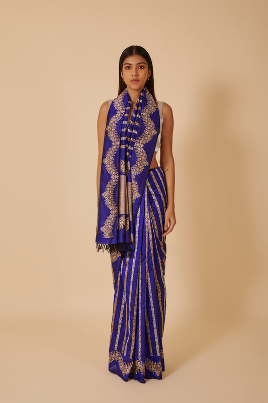 Handwoven Blue Silk Sari