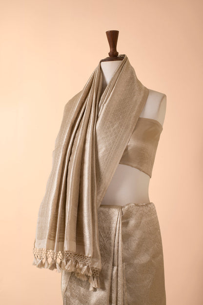 Handwoven Silver Silk Sari