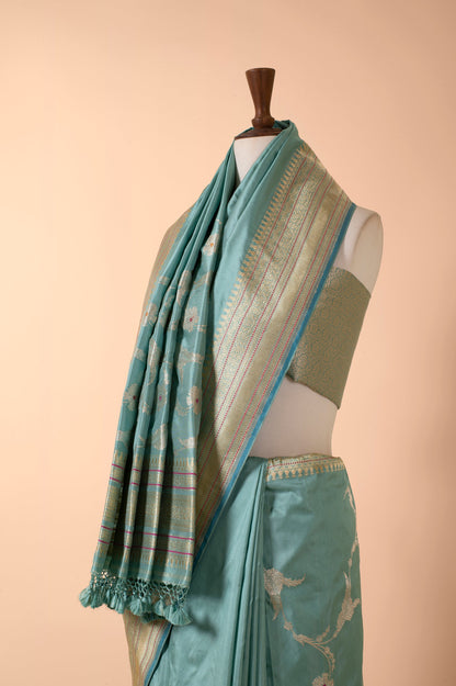 Handwoven Blue Silk Sari