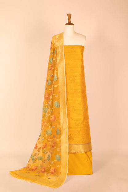 Handwoven Yellow Banarasi Net Suit Piece