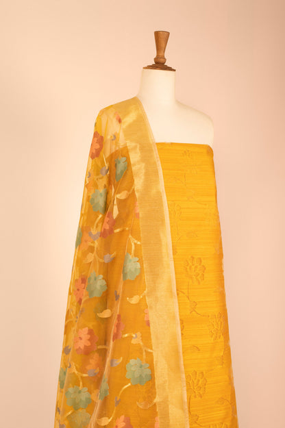 Handwoven Yellow Banarasi Net Suit Piece