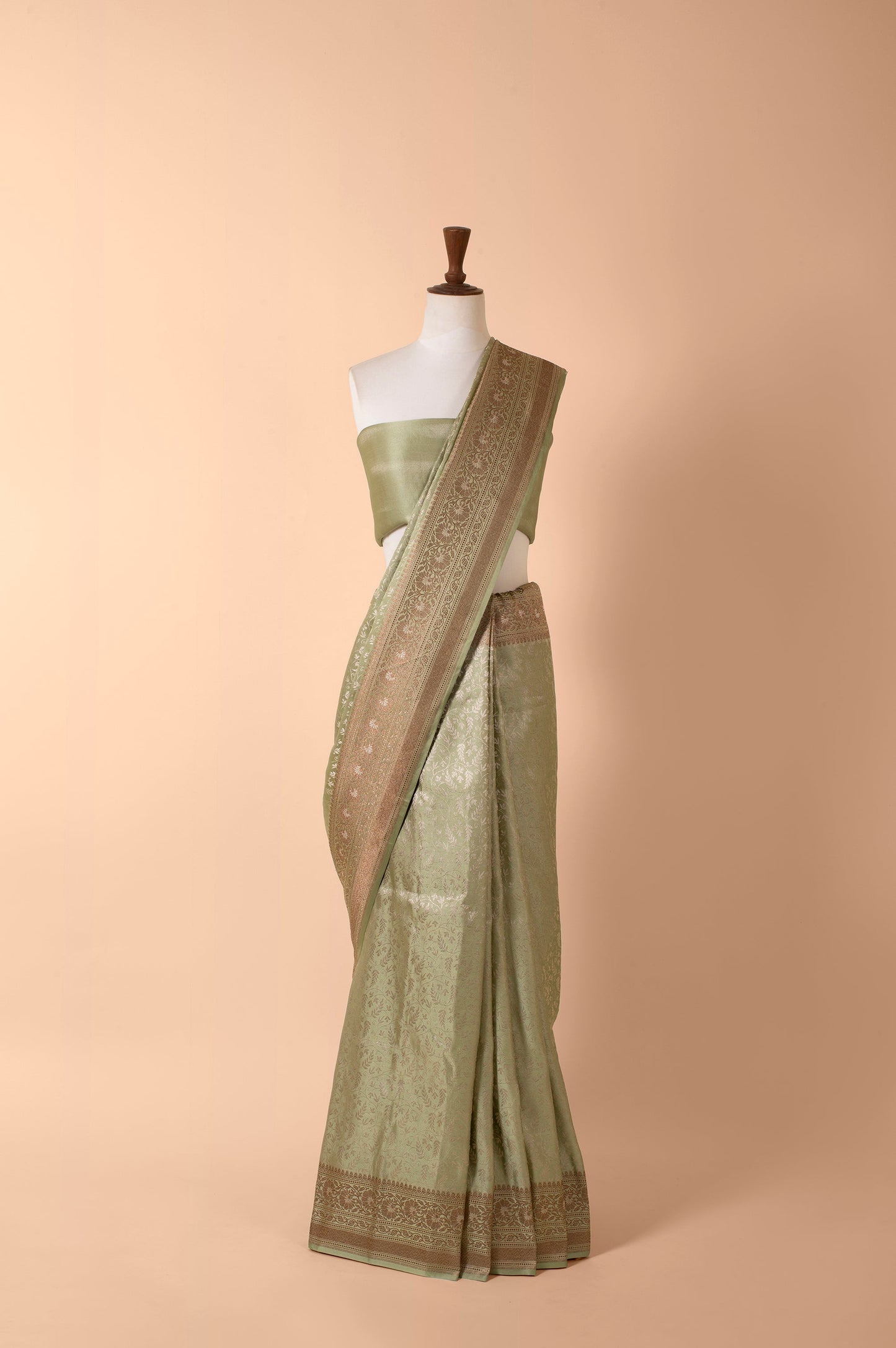 Handwoven Green Satin Silk Sari