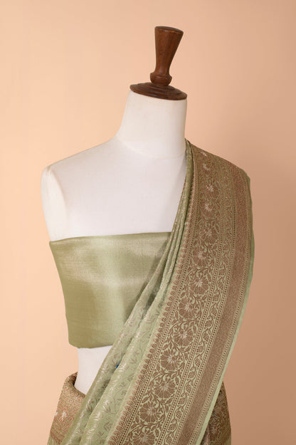 Handwoven Green Satin Silk Sari