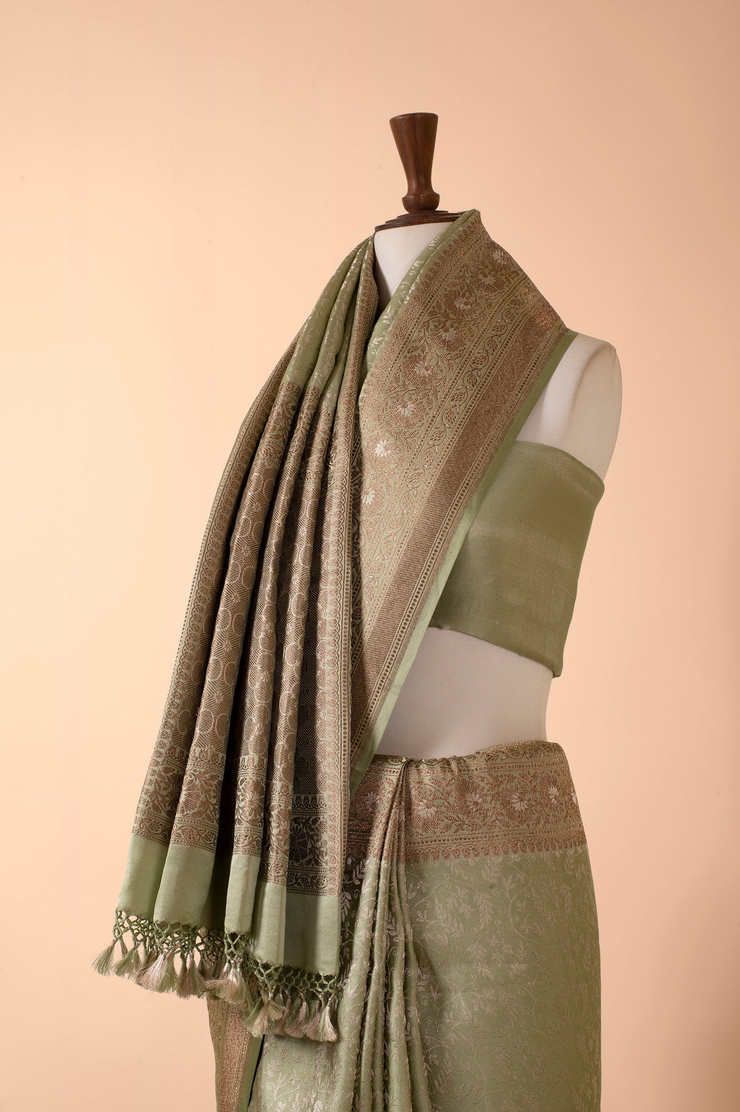 Handwoven Green Satin Silk Sari