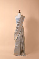 Handwoven Blue Satin Silk Sari