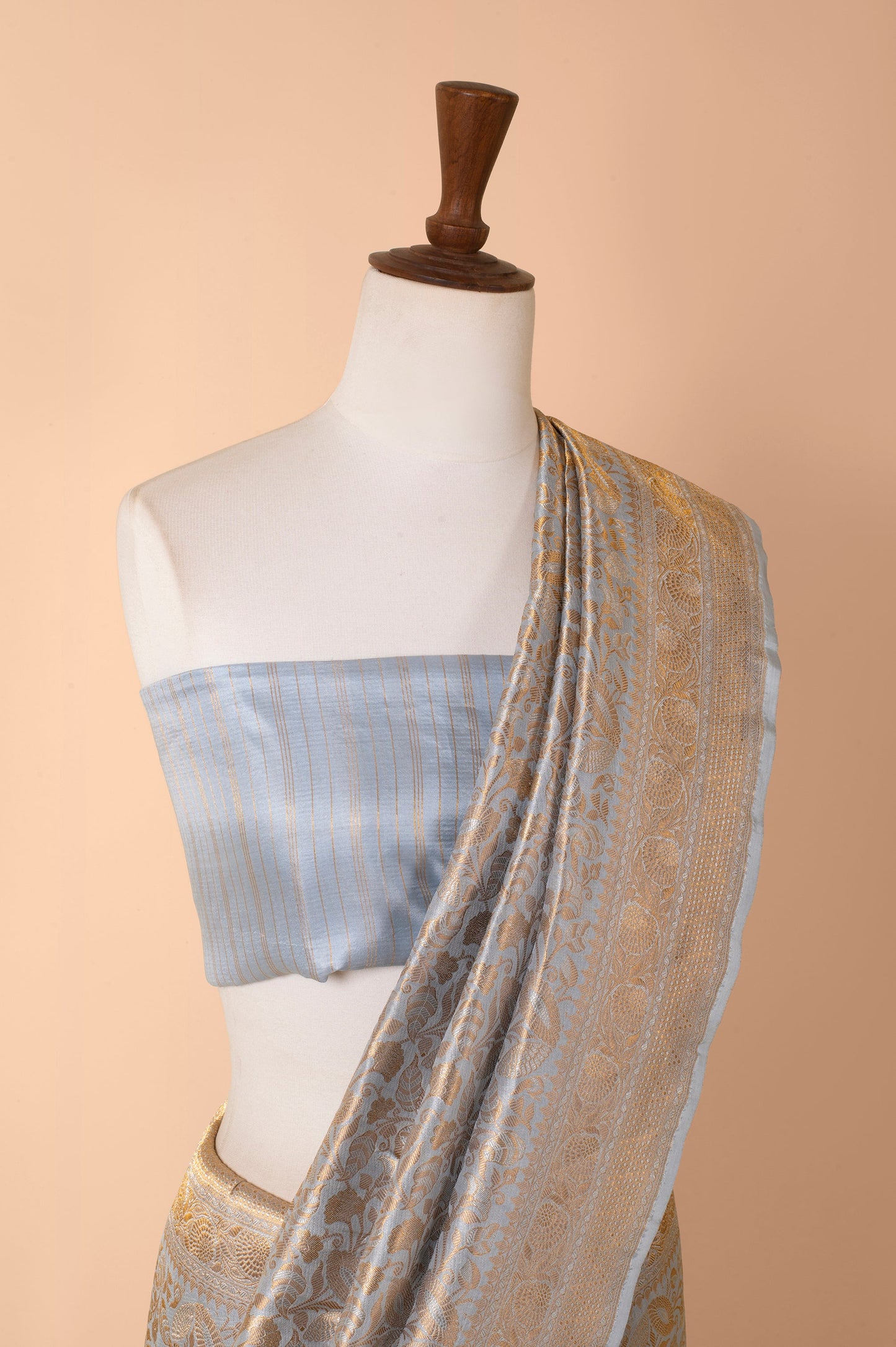 Handwoven Blue Satin Silk Sari