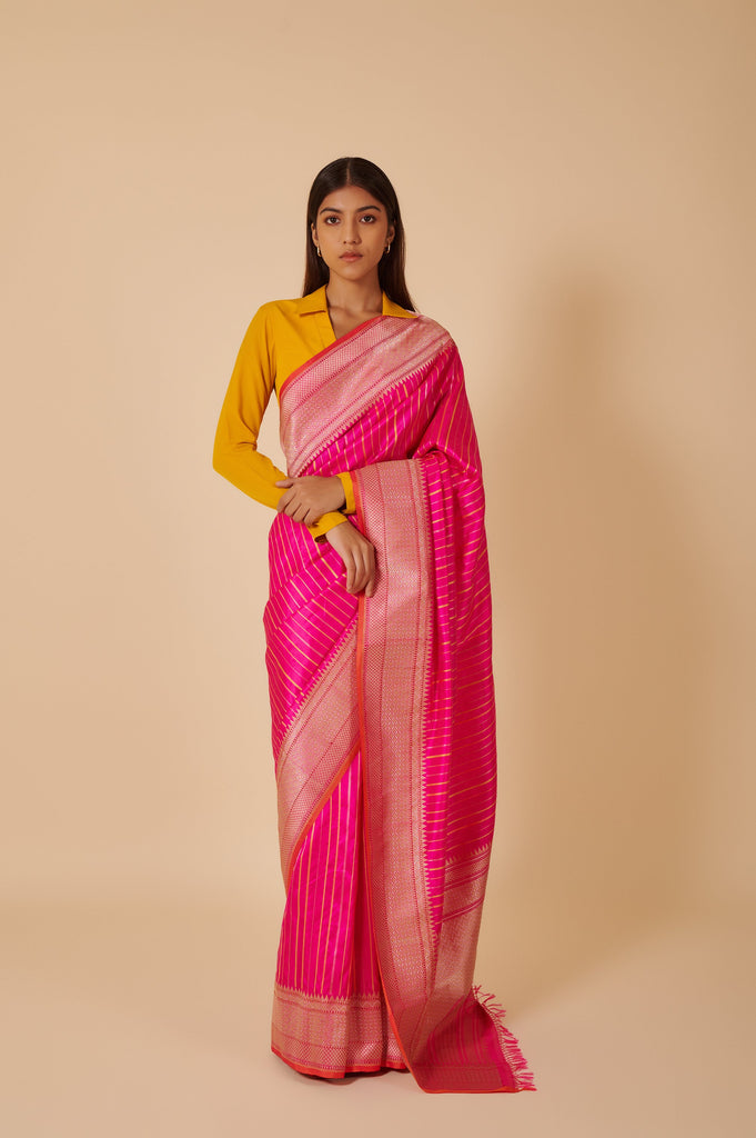 Handwoven Pink Silk Sari