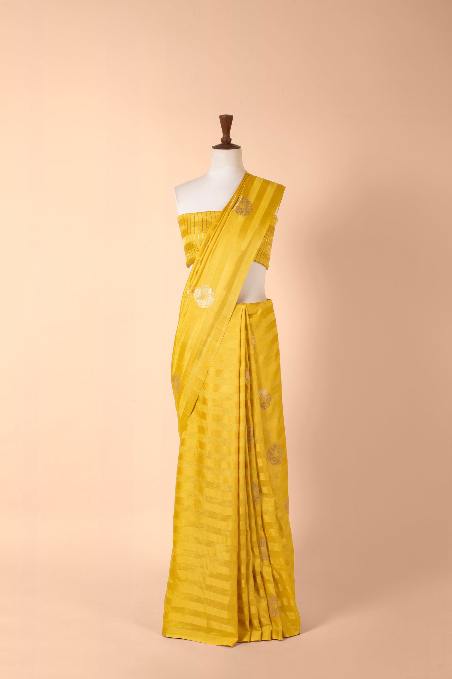 Handwoven Yellow Satin Silk Sari