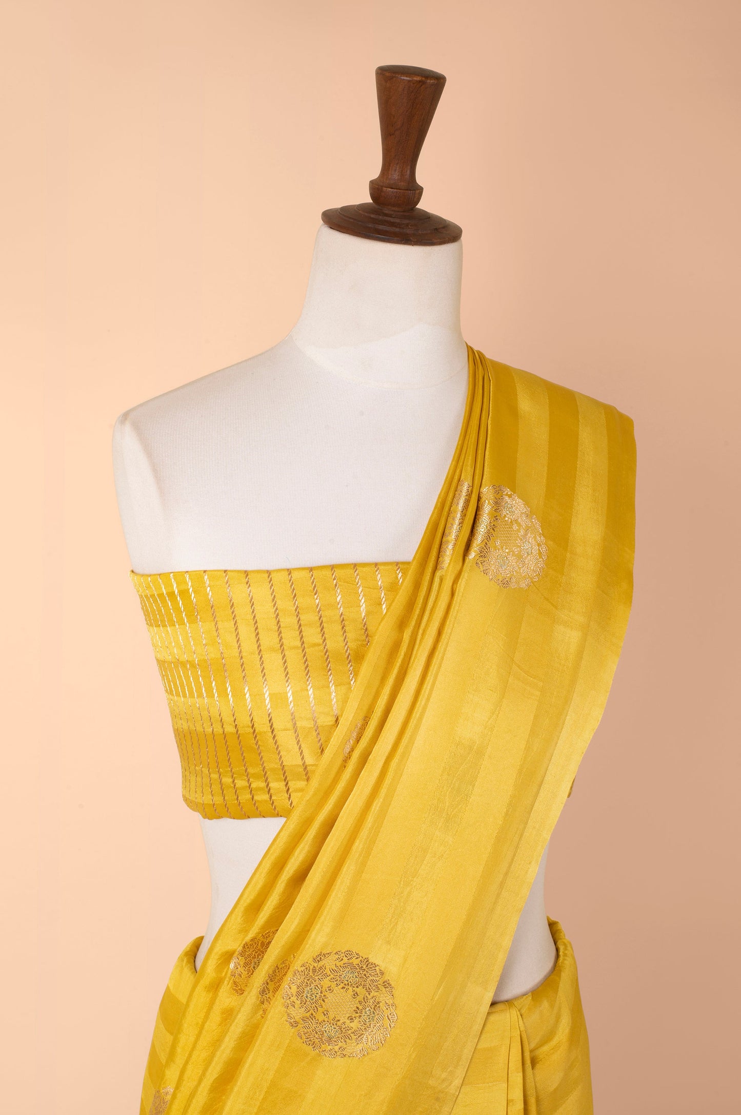 Handwoven Yellow Satin Silk Sari