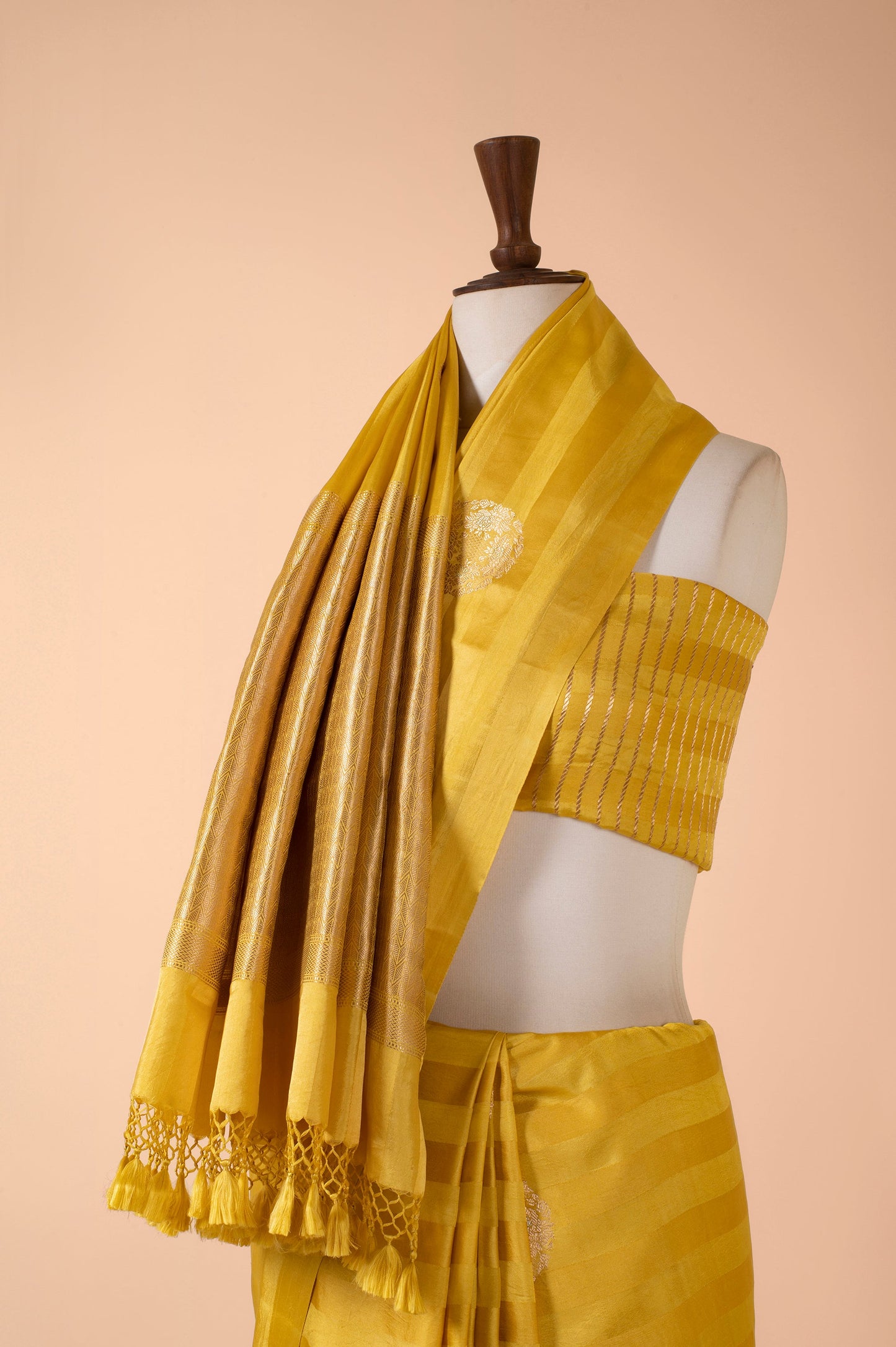 Handwoven Yellow Satin Silk Sari