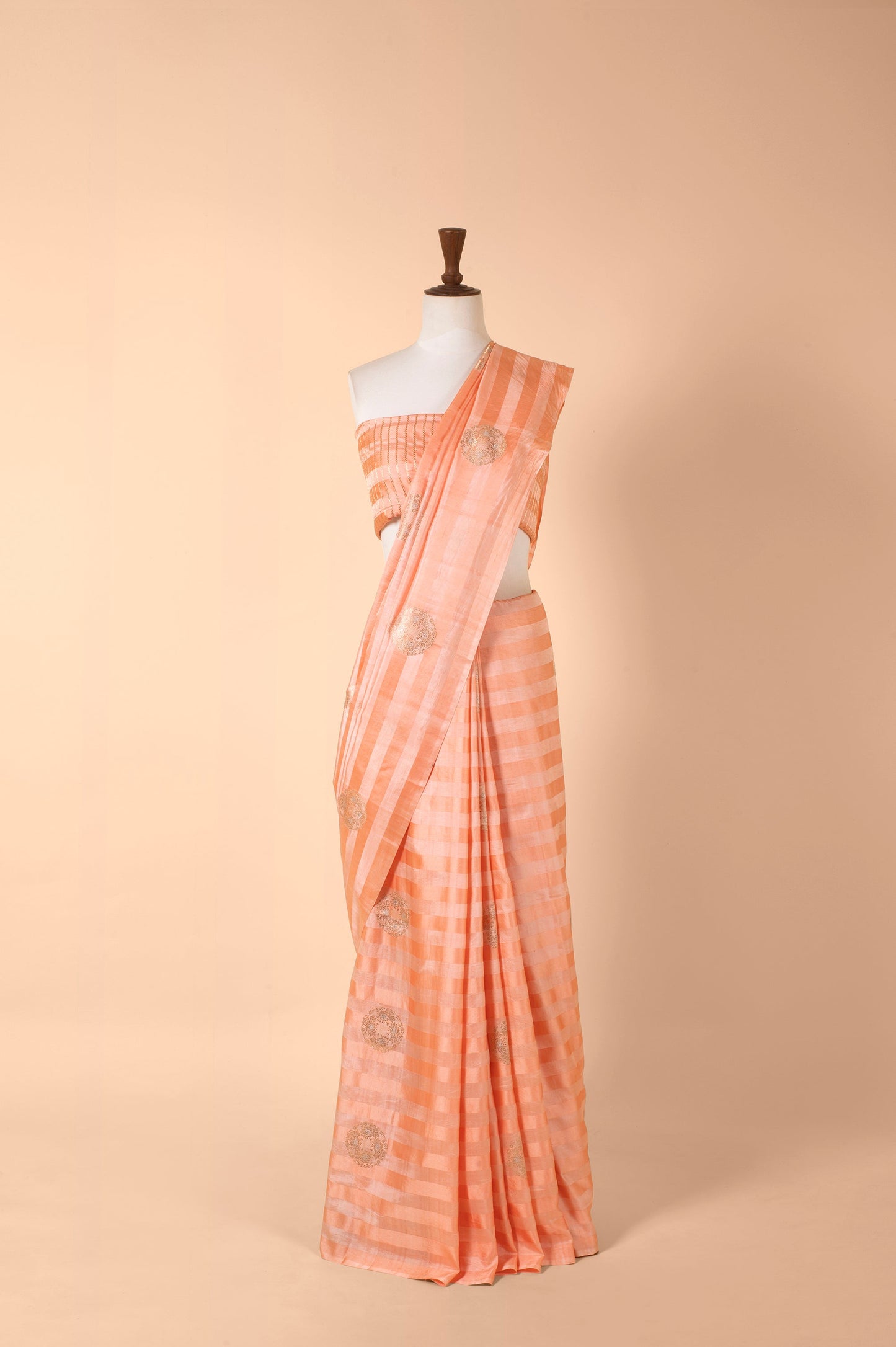 Handwoven Peach Satin Silk Sari