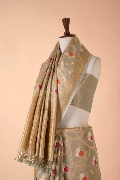 Handwoven Grey Tissue Sari