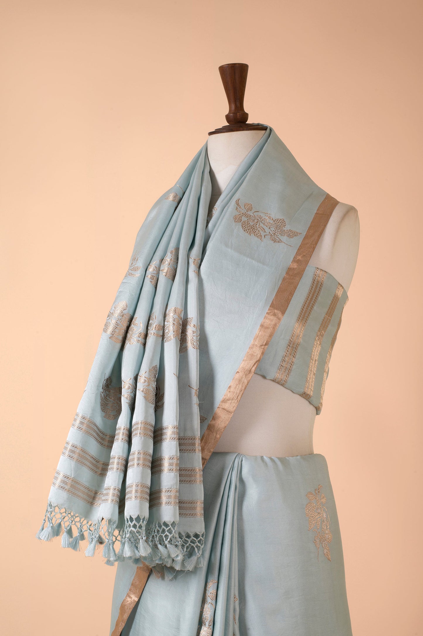 Handwoven Blue Satin Silk Sari