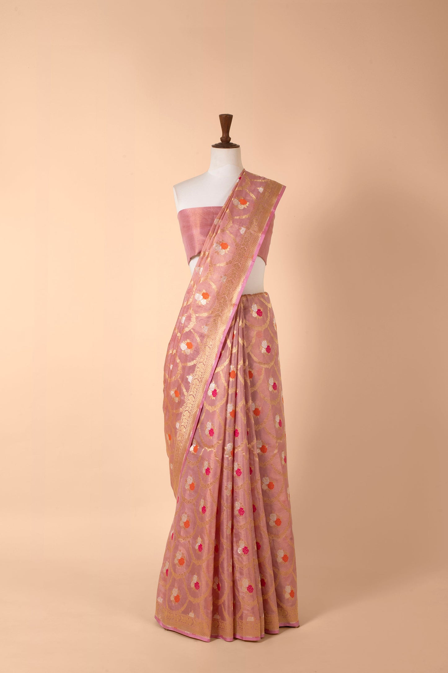 Handwoven Pink Tissue Sari