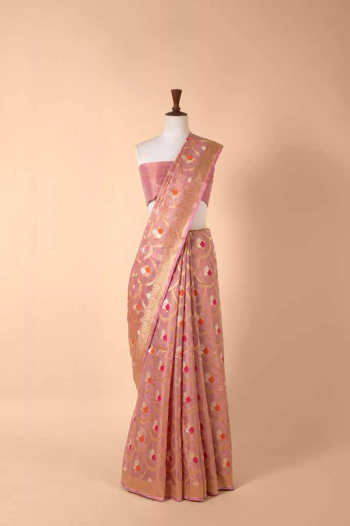 Handwoven Pink Tissue Sari
