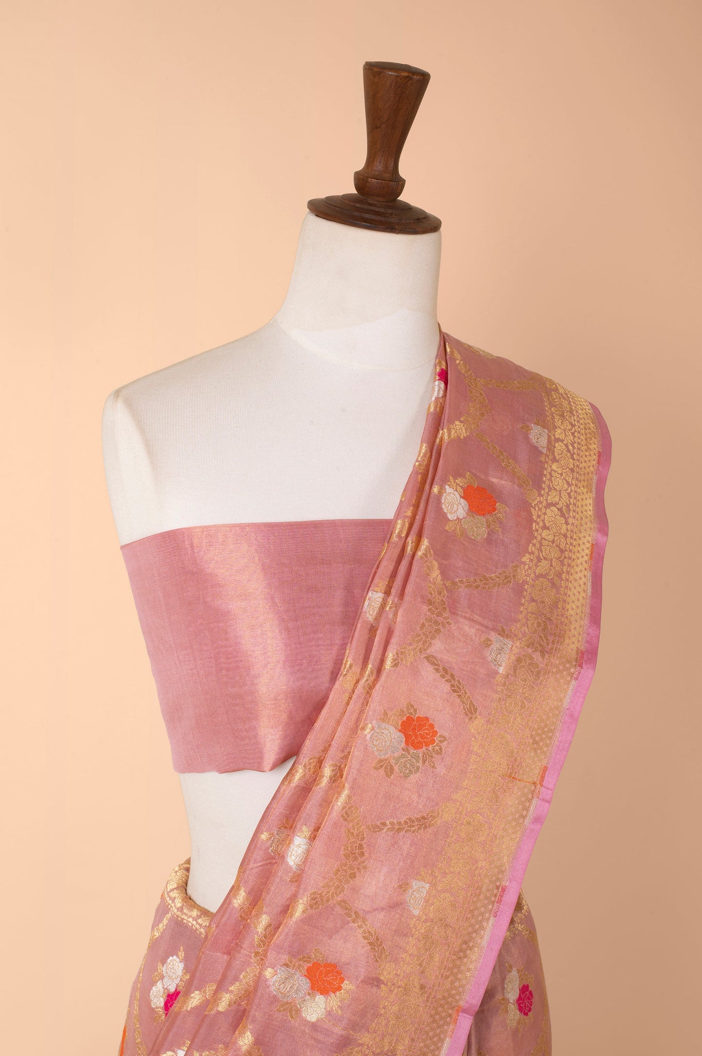 Handwoven Pink Tissue Sari