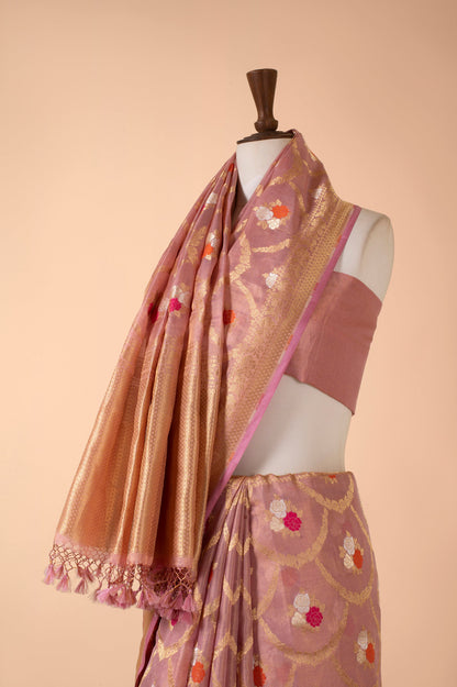 Handwoven Pink Tissue Sari