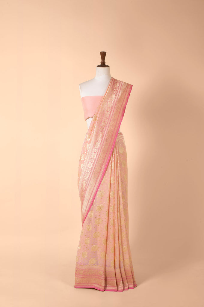 Handwoven Pink Georgette Sari