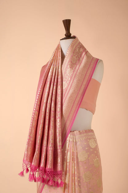 Handwoven Pink Georgette Sari