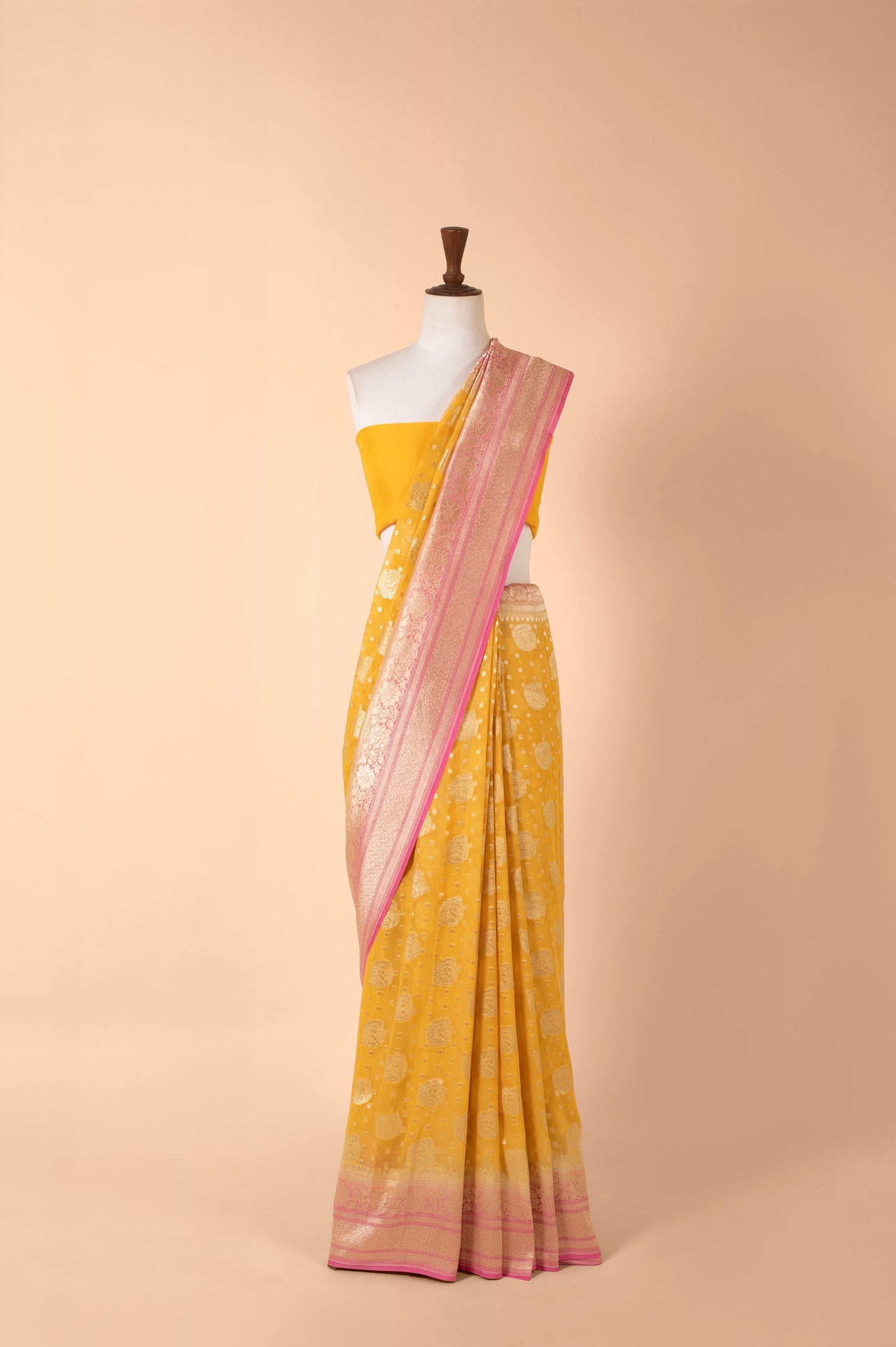 Handwoven Yellow Georgette Sari