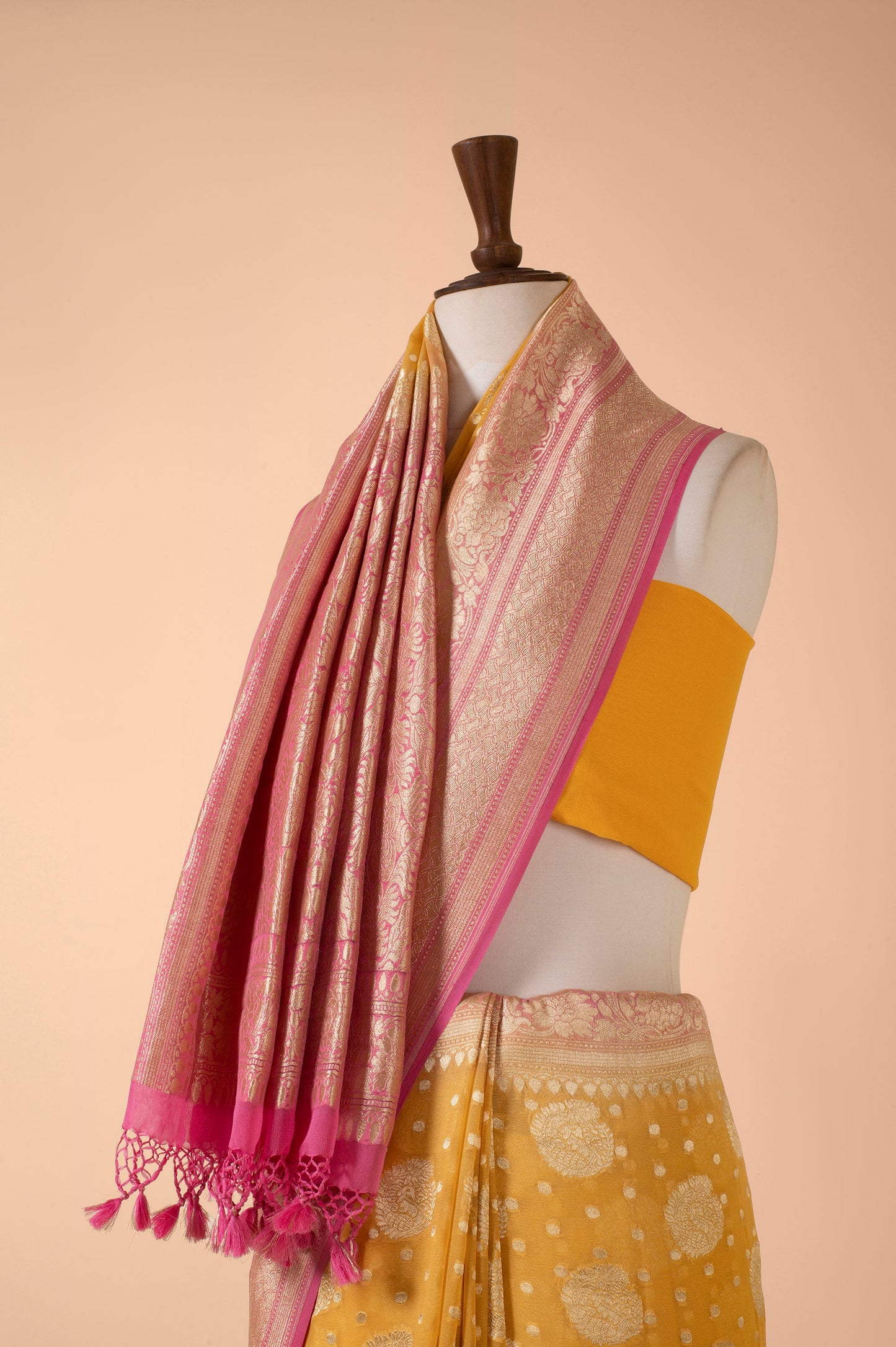 Handwoven Yellow Georgette Sari