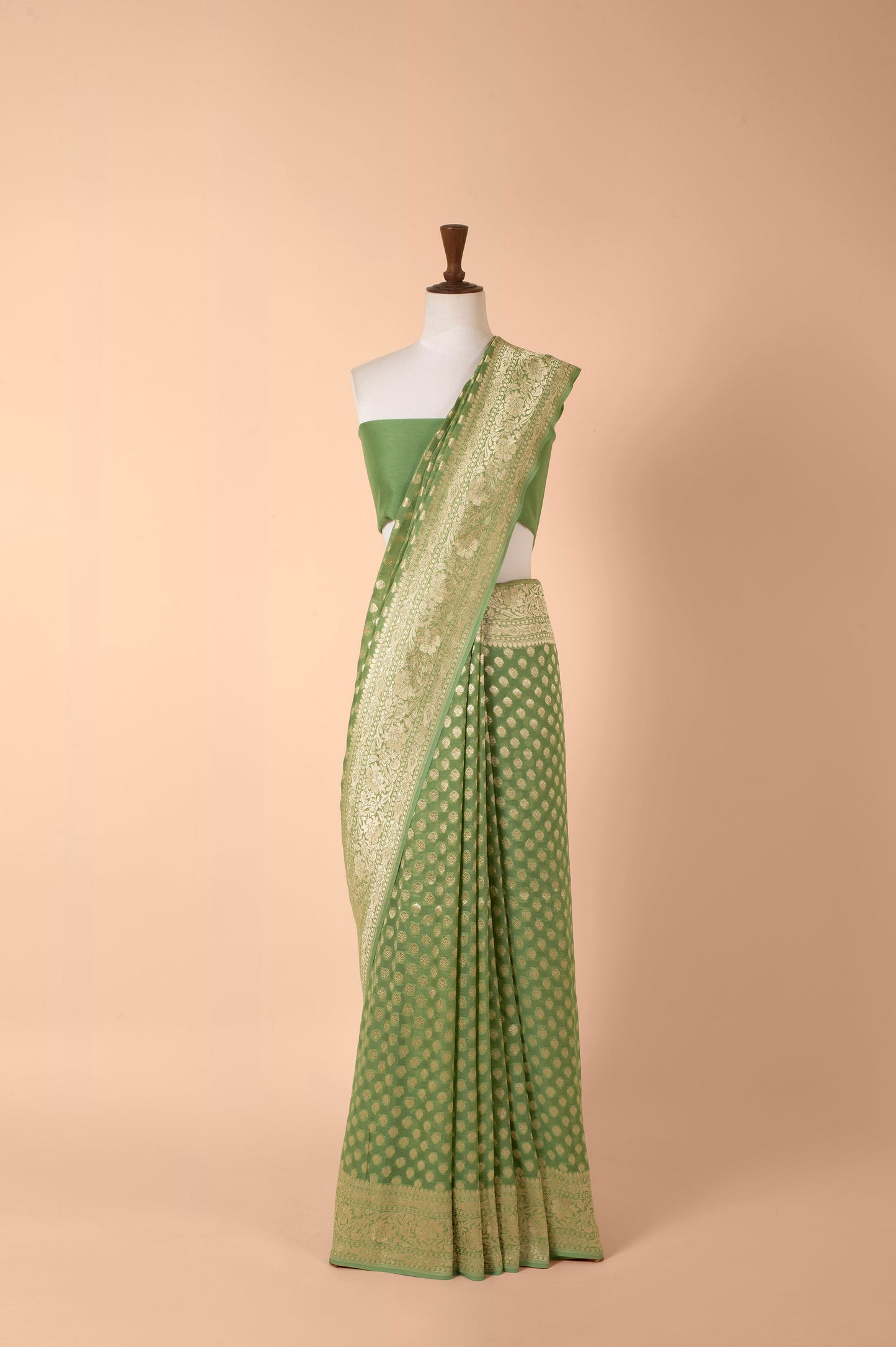 Handwoven Green Georgette Sari