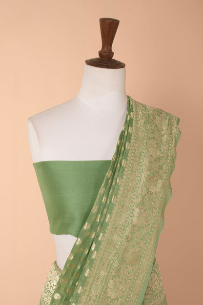 Handwoven Green Georgette Sari