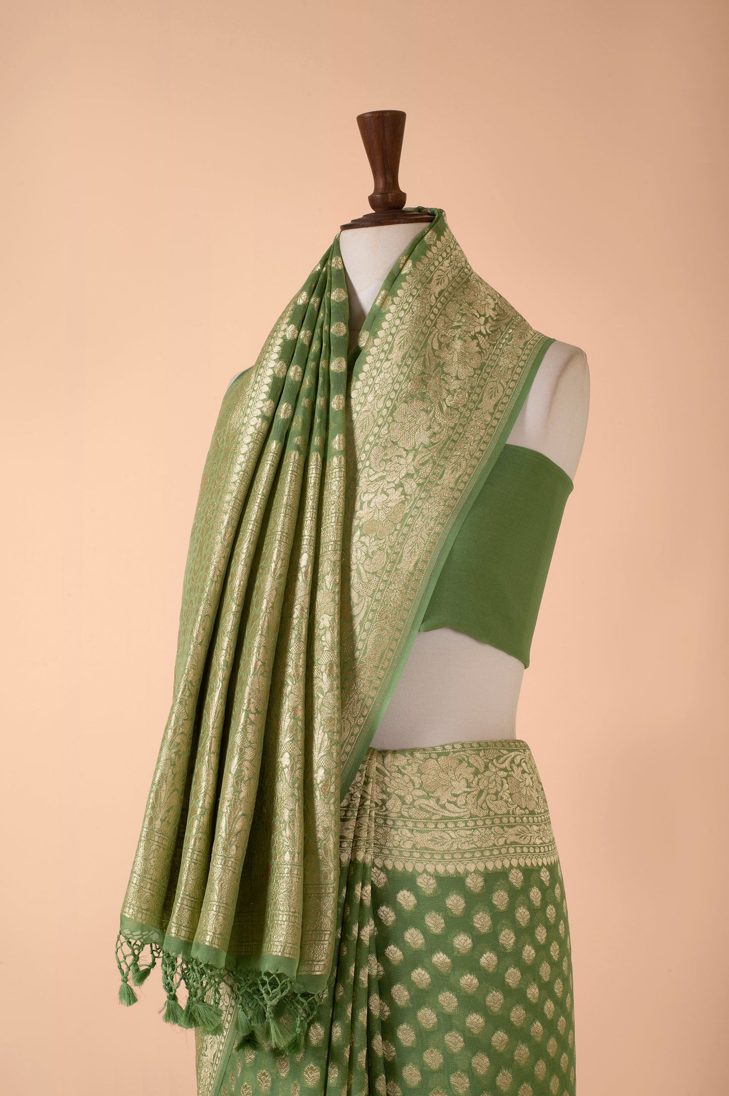 Handwoven Green Georgette Sari