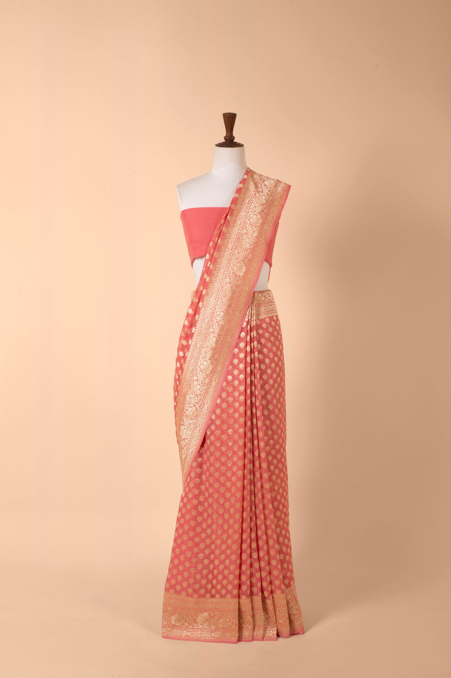 Handwoven Peach Georgette Sari