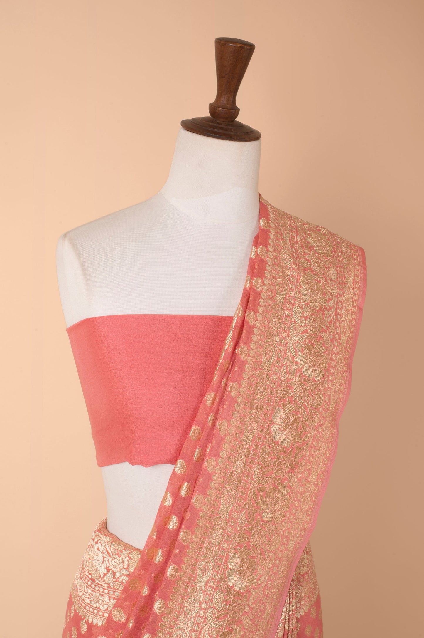 Handwoven Peach Georgette Sari