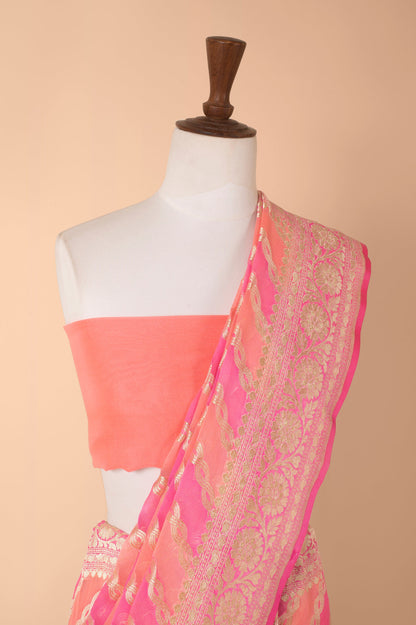 Handwoven Pink Georgette Sari